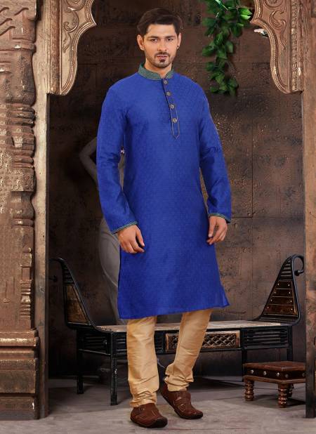 Blue Colour Fancy Festive Wear Poly Jacquard Digital Printed Kurta Pajama Mens Collection FR-KP 4
